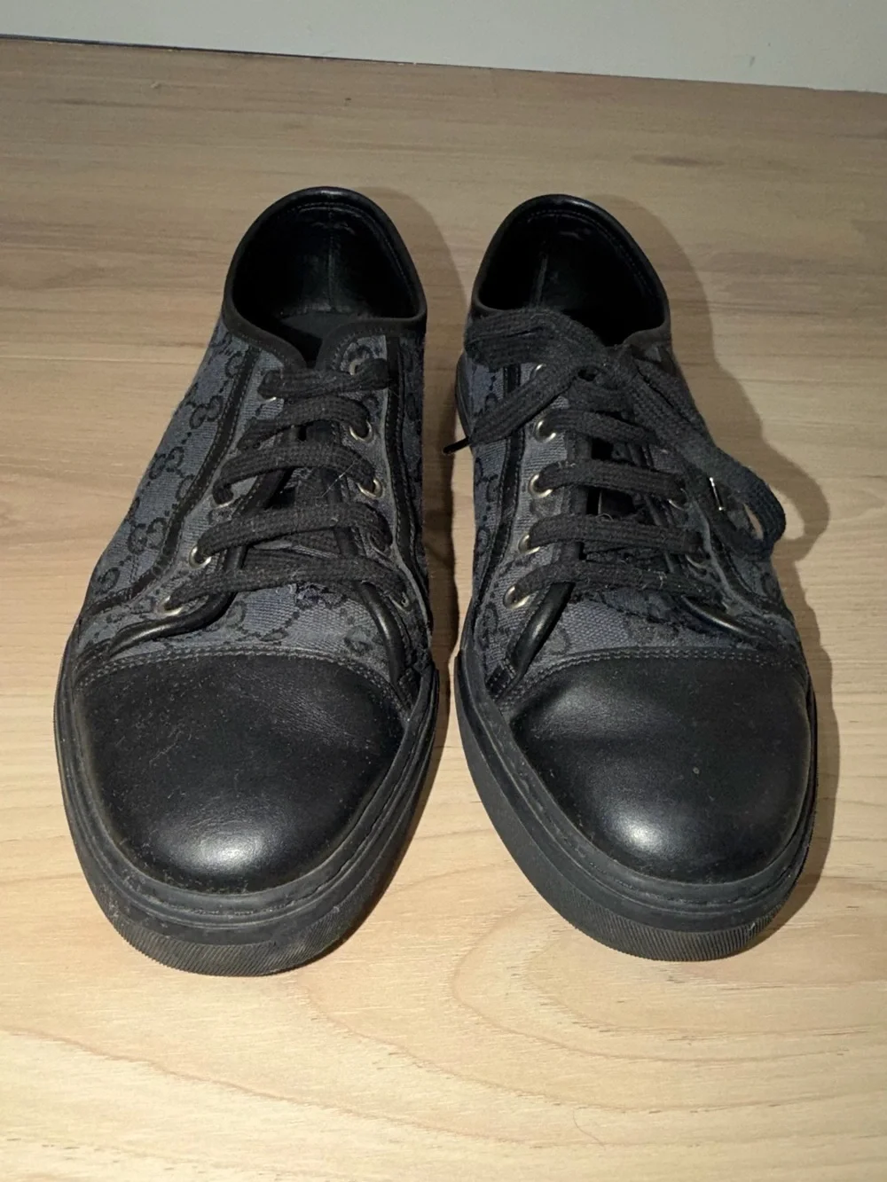 Gucci Black GG Canvas & Leather Low-Top Sneakers